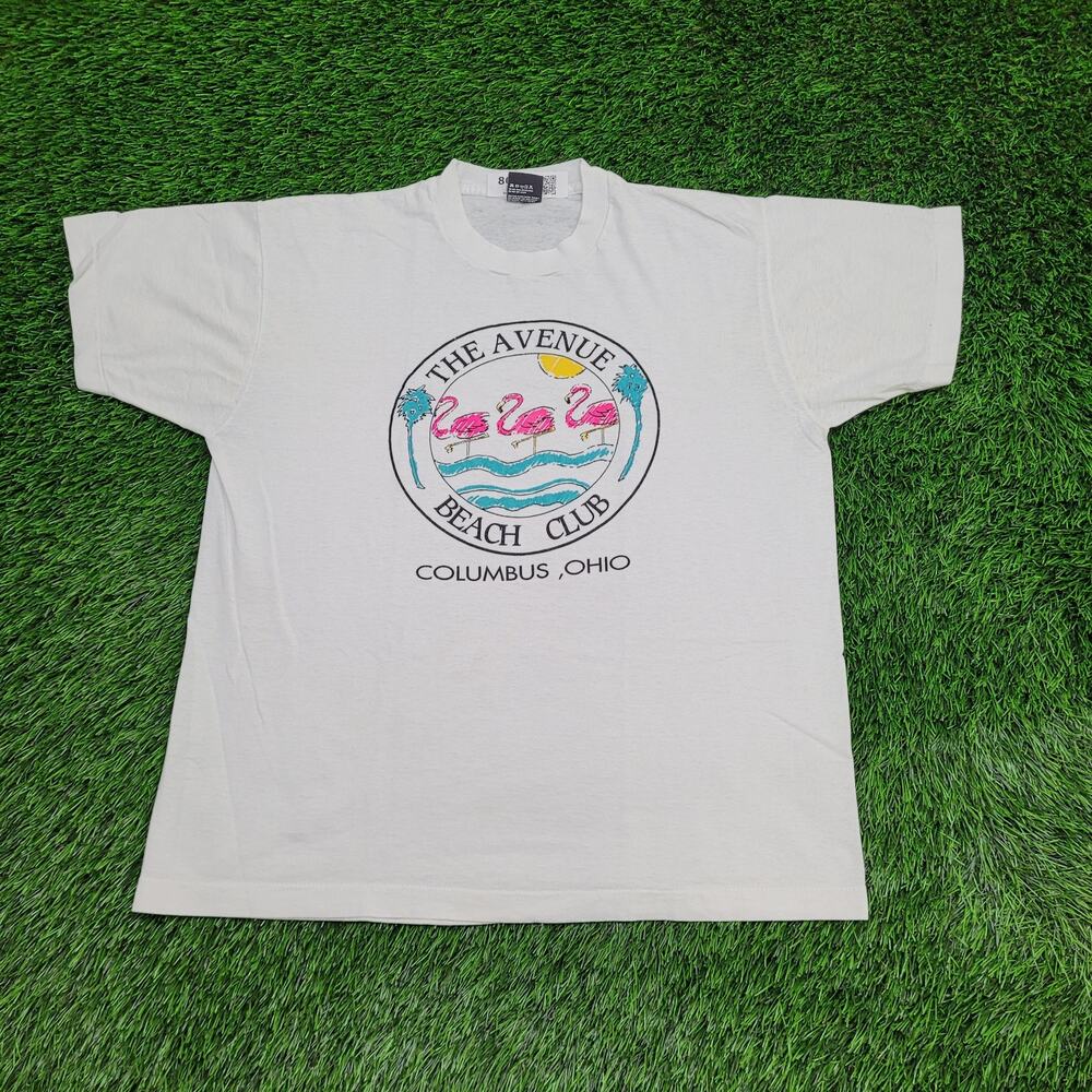 Vintage 90s Flamingo Beach Club Shirt Womens XL 21x25 White
